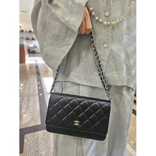 Chanel bag WOC lambskin silver